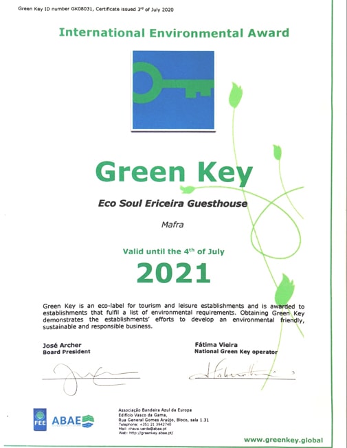 Galardao Green Key 2021 Eco Soul Ericeira Guesthouse